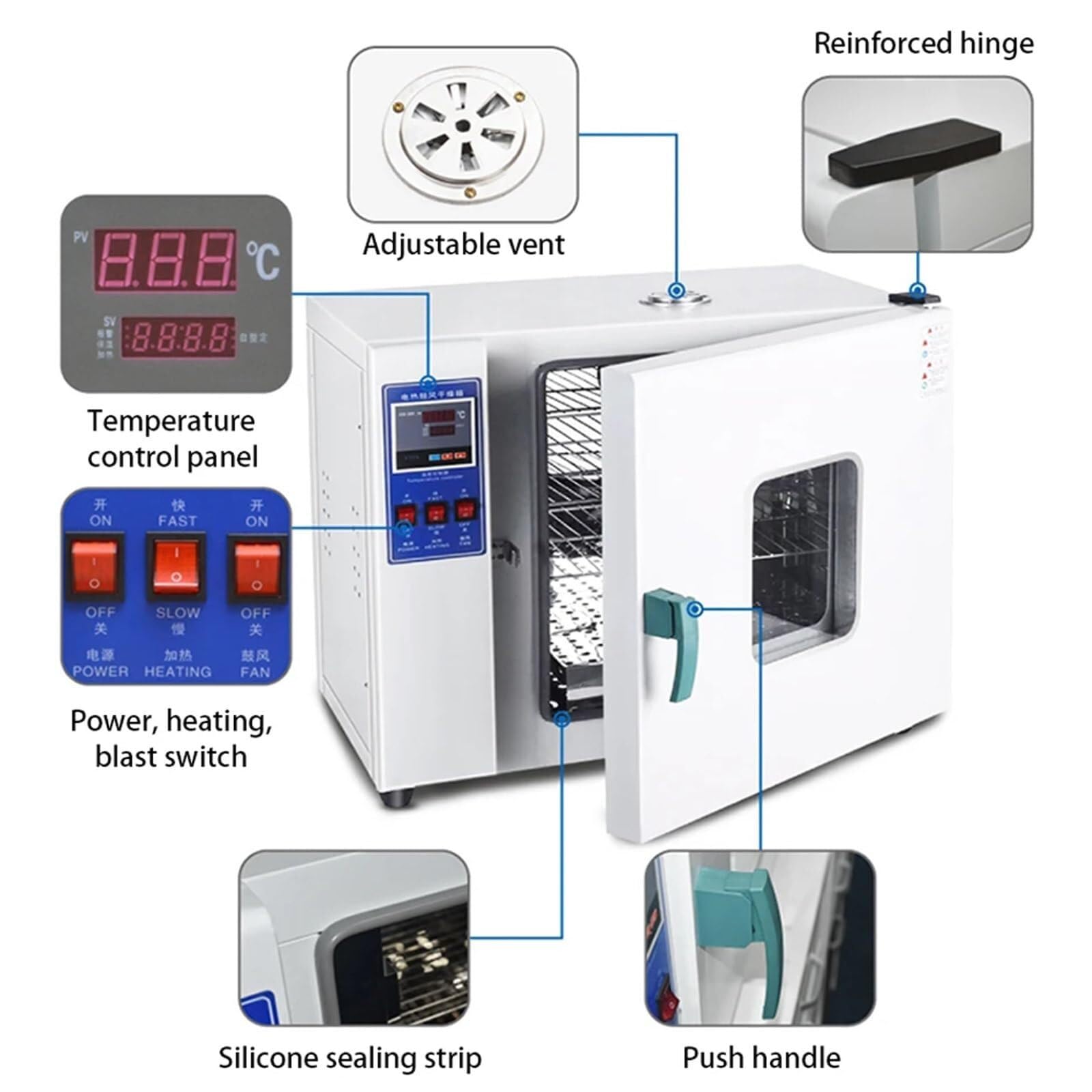 Four industriel de laboratoire, four de séchage à convection à air forcé de laboratoire, four de séchage à température constante de laboratoire, four de séchage thermostatique de laboratoire numérique