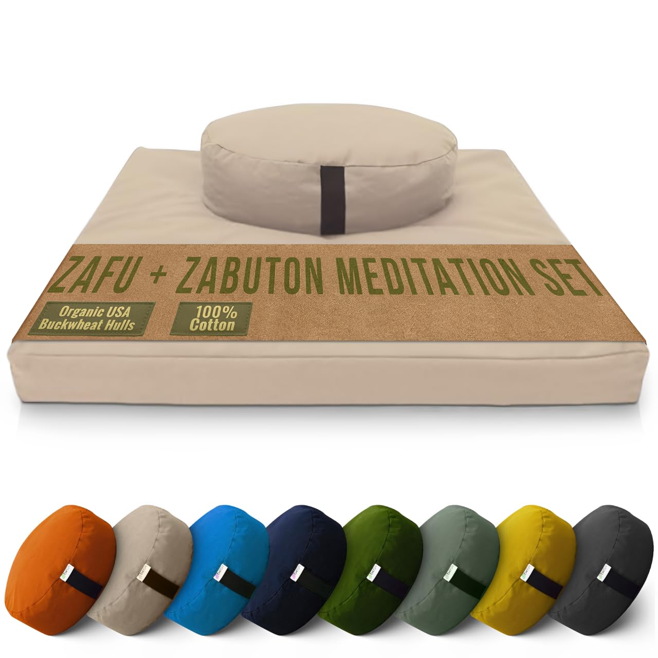 Cojín De Meditación Zafu - Algodón O Cáñamo, Relleno De Trigo Sarraceno - Tamaños Redondo Y XL - Hecho En USA