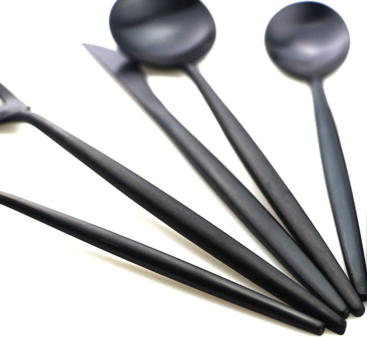 Gugrida 20-Piece Matte Black Flatware Set, 18/10 Stainless Steel, Includes Dinner Knife, Spoon, Fork, Salad Fork, Dessert Spoon, Straw, Dishwasher Safe, Modern Style