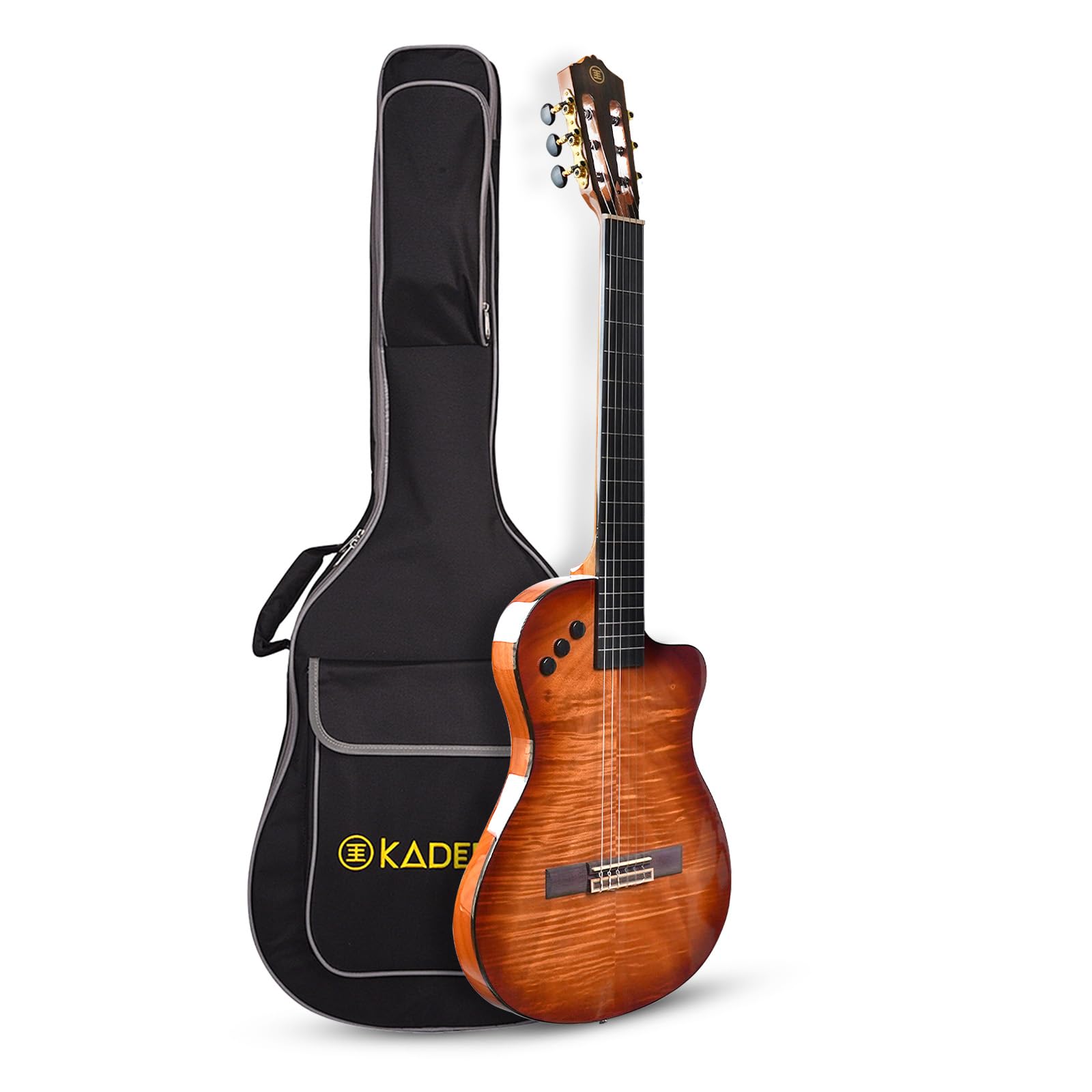 Kadence 39 Electric Classical Guitar - Thin Body SILENT GUITAR - Nylon Strings, Solid Okoume back & sides, Gloss Finish with Rounded Frets, Padded Bag and EQ (Travel Classical Guitar)-picture-21
