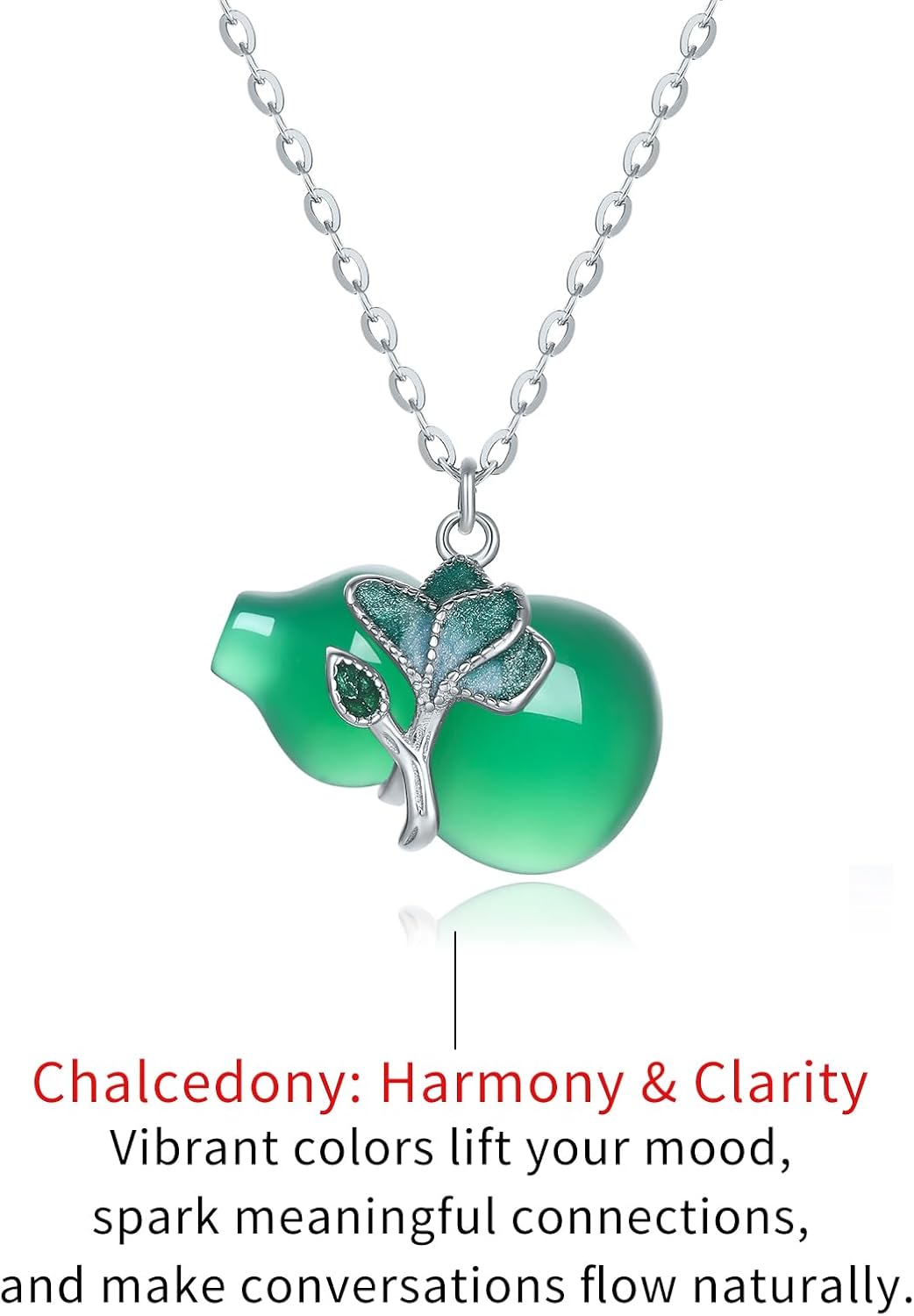 Sterling Silver Necklaces Silver Chalcedony Gourd Pendant Necklace Dainty Jewelry Chain Necklace for Women Her Birthday Anniversary Valentines Gifts 15.7-17.7"/40+5CM J0616162