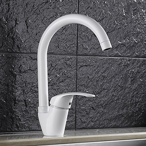 Robinet de cuisine blanc chaud et froid avec mitigeur pivotant à 360 degrés pour bar