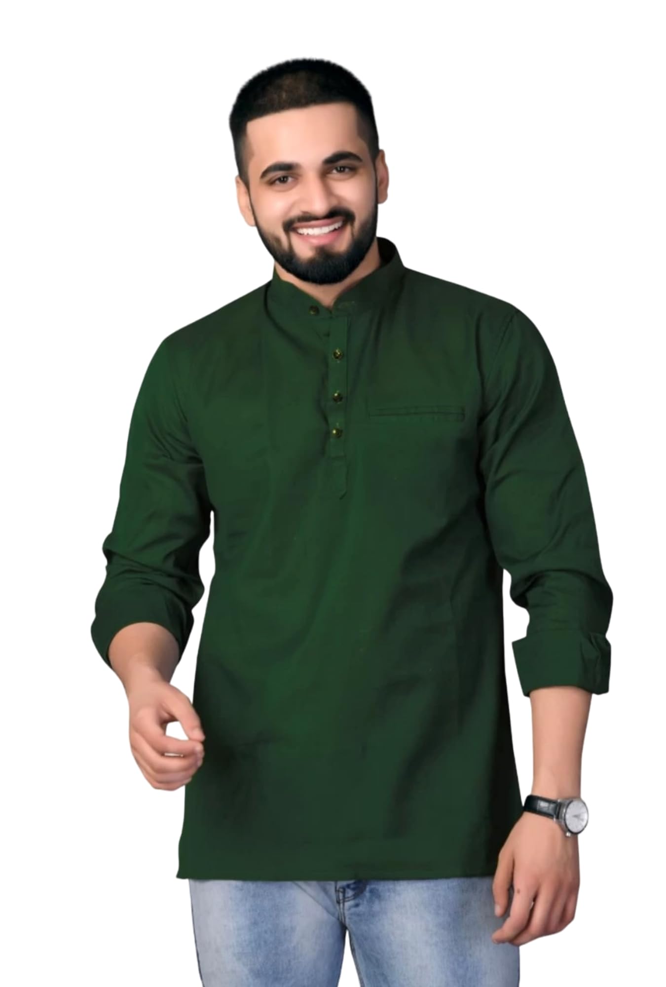 s kuada Men's Cotton Full Sleeve Mandarin Collar Comfortable Ethinic Wear Short Pocket Kurta (S_A_G_030531)-picture-36