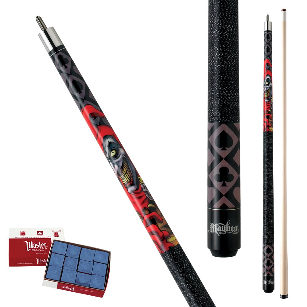 Action Mayhem MAY22 Joker & Black Cards Pool Cue Stick with 12 pieces of Master Billiard Chalk (19)