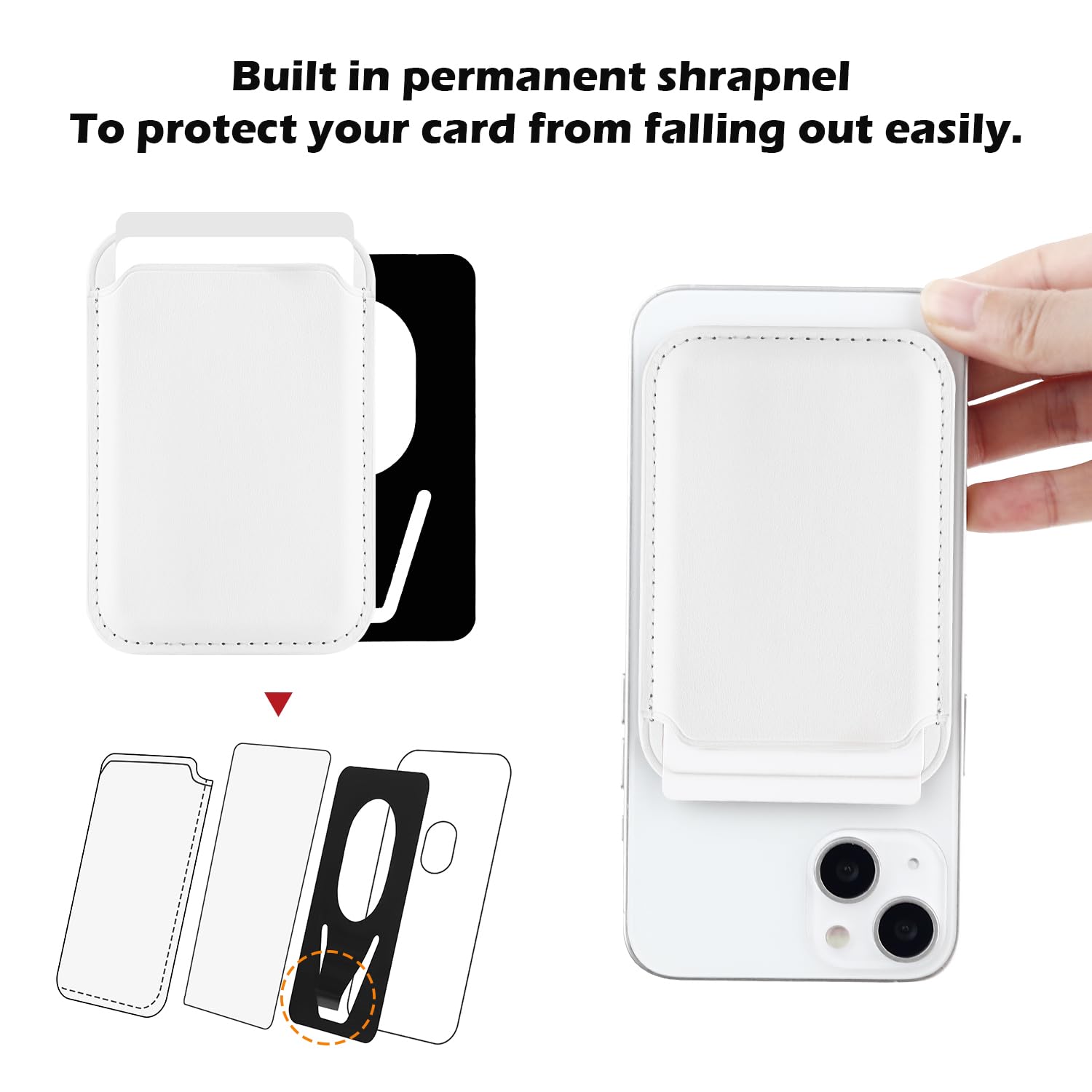 FIDWALL Magsafe Wallet Portafoglio Tessuti in Pelle per iPhone 15/14/13/12 Pro/Max/Plus/Mini,con Anello in Ferro per all Phone Case,RFID Card Holder con Mag-Safe Magnete(Bianco)