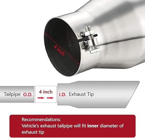 Miniatura 9 de Punta de escape diésel de entrada de 4 pulgadas, salida de 6 pulgadas, punta trasera de camión de 12 pulgadas de largo, diseño de ángel enrollado,