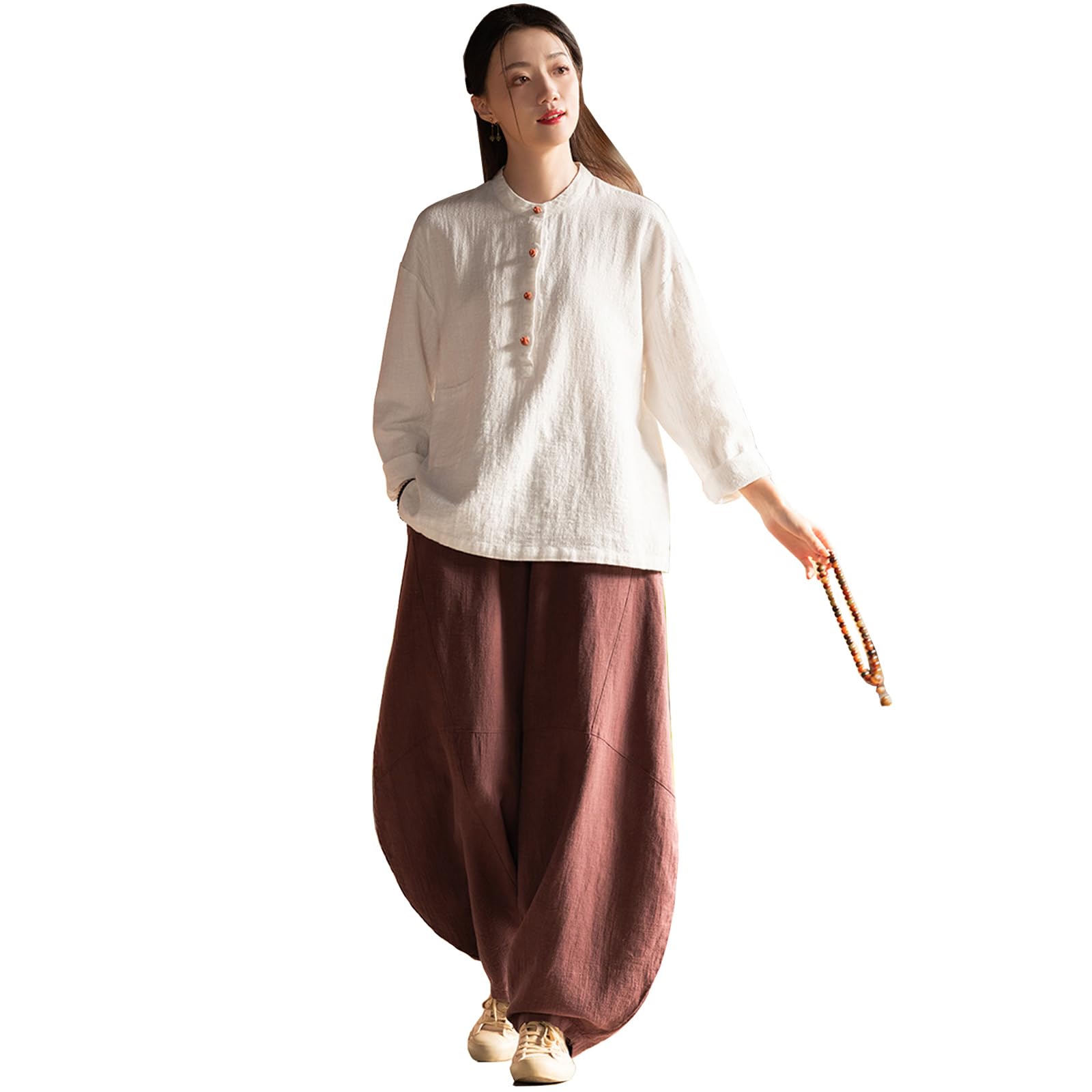 CHUIKUAJ Tai Chi-Kleidung für Damen, Chinesischer Retro-Kung-Fu-Anzug, Baumwolle und Leinen, Langärmliges Oberteil + Hose für Morgengymnastik, Meditation