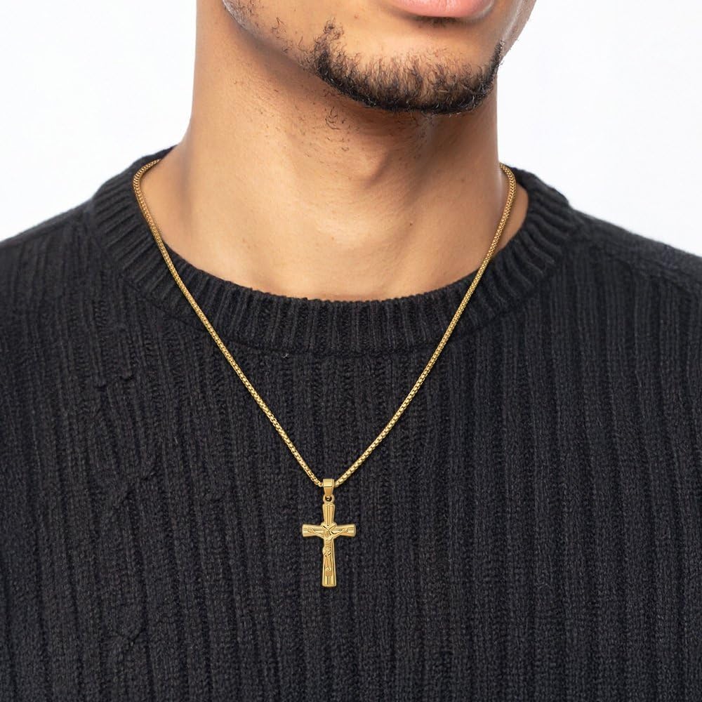 IceCarats 14K Solid Yellow Gold Large Reversible Jesus Crucifix Cross Pendant Necklace 34mm 1 3/8 inch Polished, Latin For Her For Him
