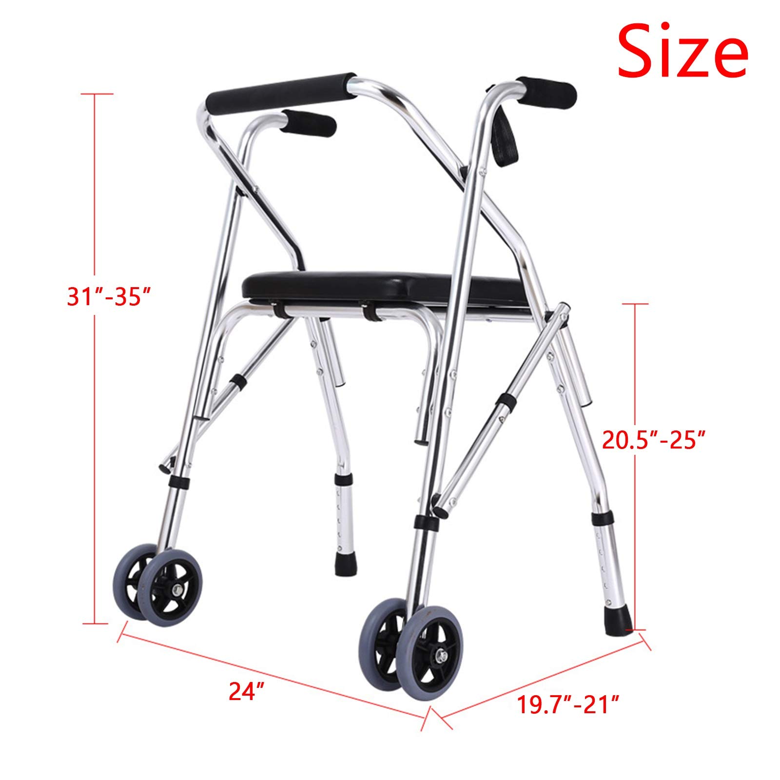 YXCKG Deambulatori per Anziani, Adulti O Disabili, Deambulatore Pieghevole Regolabile in Altezza 31-35 Pollici, con Seduta E Ruote, Grigio