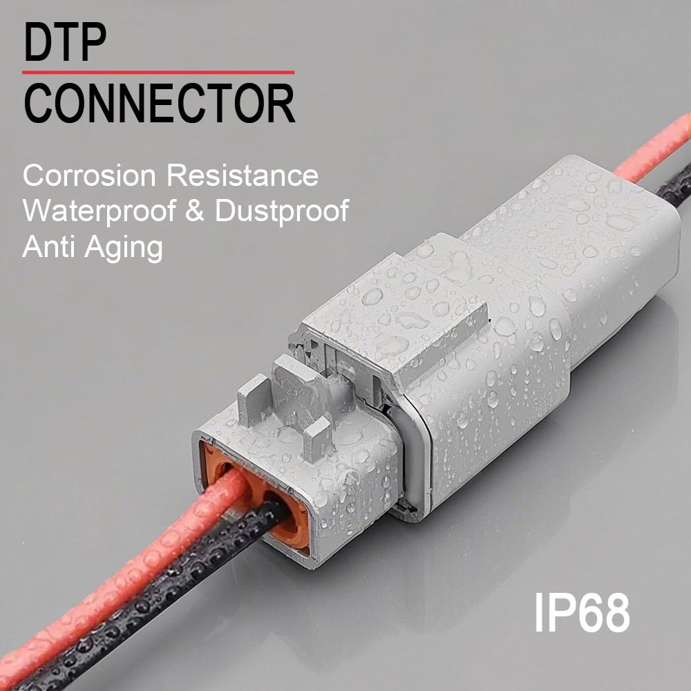 Connettore DTP a 2 pin, spina elettrica sigillata automobilistica, 2 vie maschio femmina impermeabile, cablaggio serie DTP DTP06-2S con cavo da 12 AWG, per auto, camion, barche, luci da lavoro a LED