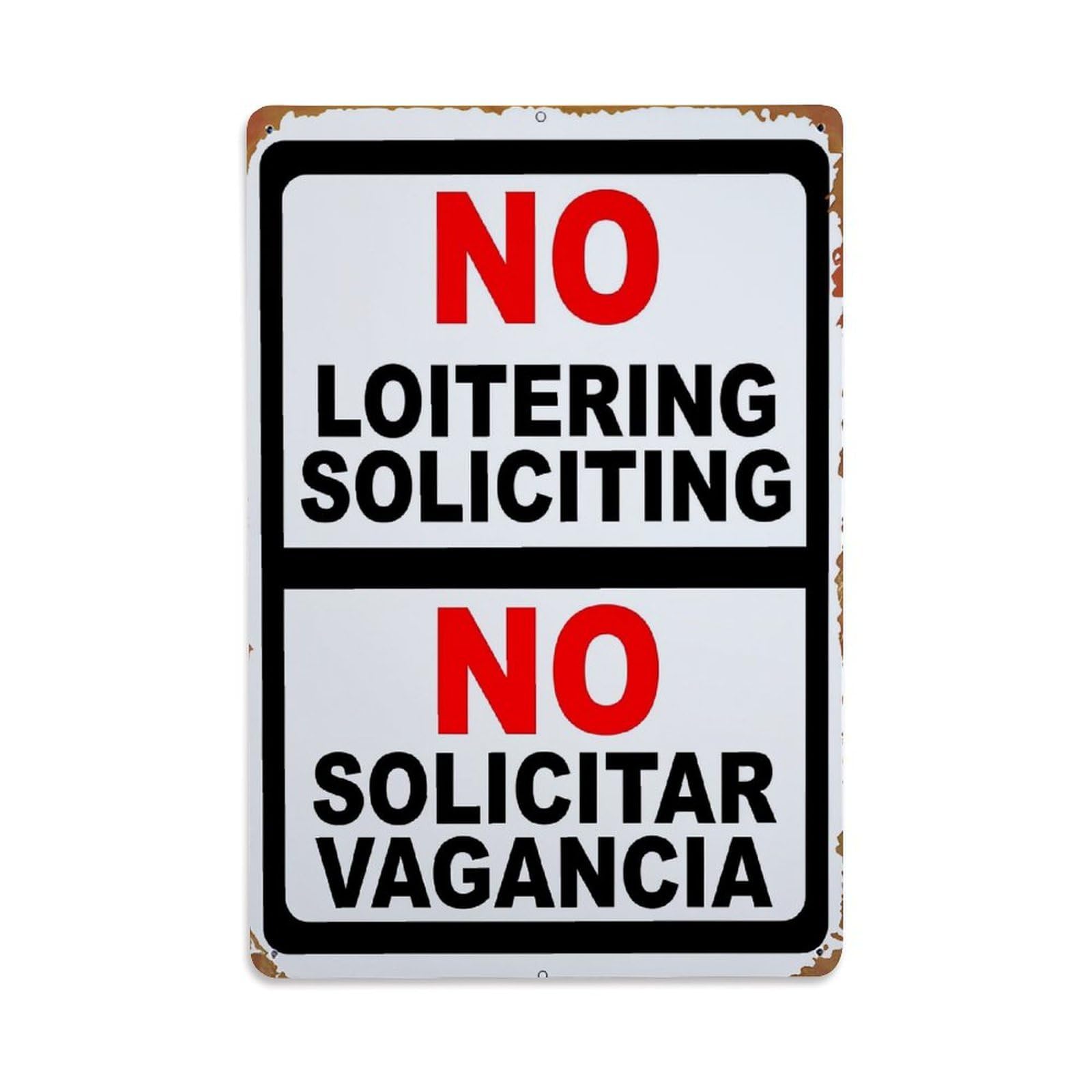 Jdfenggu Vintage No Loitering No Solicitud Retro Metal Tin Sign, Decor Art Poster For Bar, Home, Man Cave, Kitchen, Laundry Room Gift 8X12inch