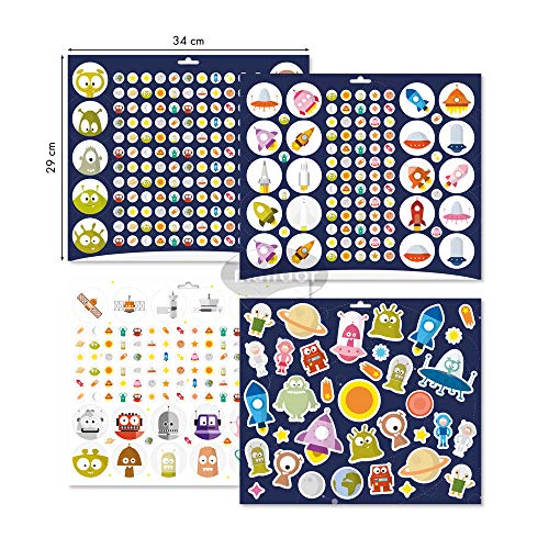 Maildor - Ref AE174C - Decorative Sticker Book (8 Boards) - Astronauts, Space & Alien Designs - 34 x 29cm, Multiple Sizes of Stickers, 778 Stickers Included - Image 2