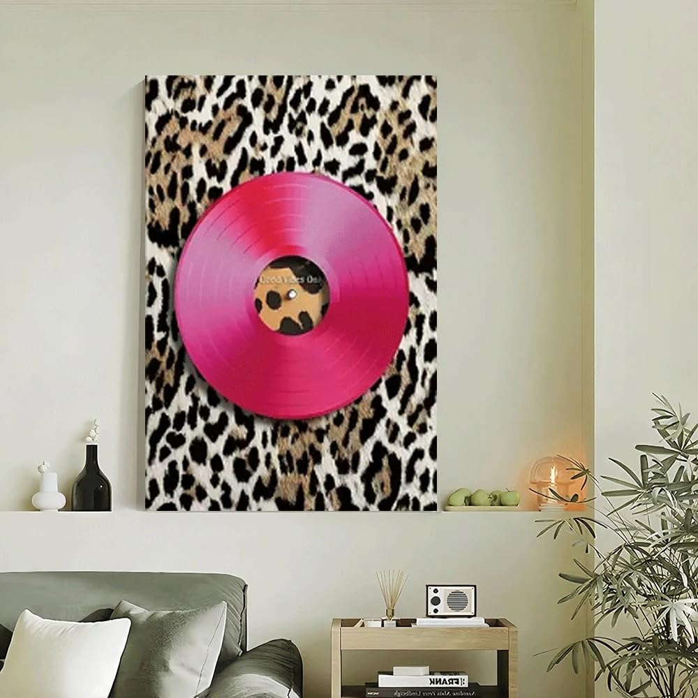 Lienzo impreso con diseño de disco de vinilo, arte mural retro con diseño de disco de vinilo, impresión de póster en lienzo, decoración para dormitorio/sala de estar (70x90cm/Con marco)