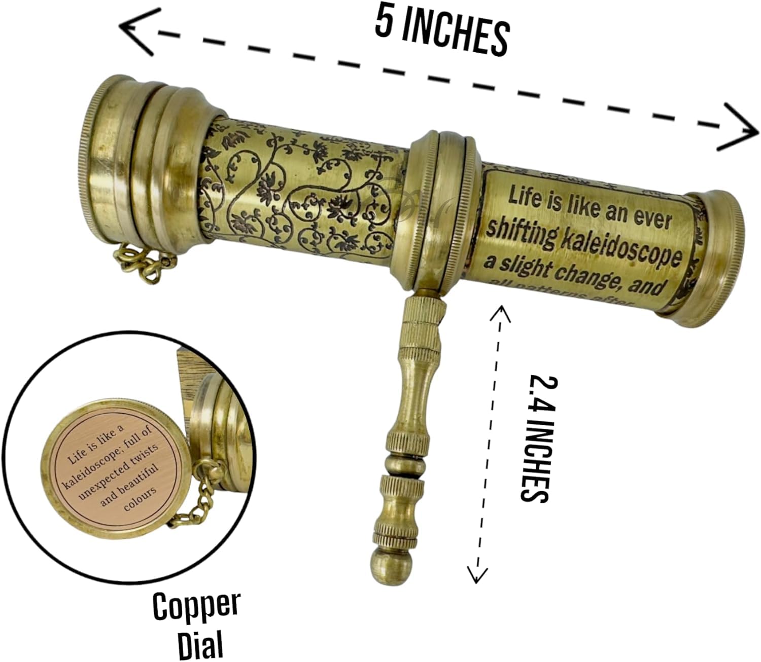 Handmade Brass Kaleidoscope - Time Memory for Generations - Vintage Collection - Magic Kaleidoscope - Educational Gift for Kids & Adults - Patterns Vary