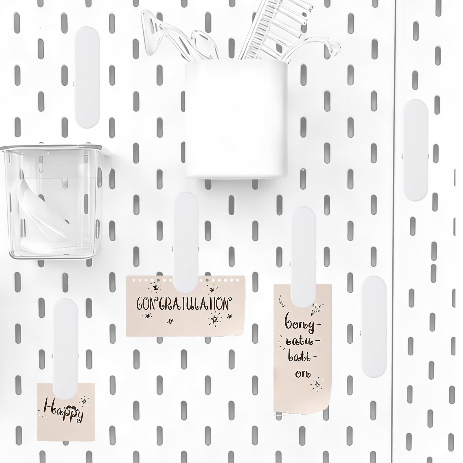 INCREWAY Lot de 10 clips en métal pour tableau perforé - Polyvalents - Pour cuisine, bureau, salle de bain, rangement mural - Crochet métallique multifonction (blanc)