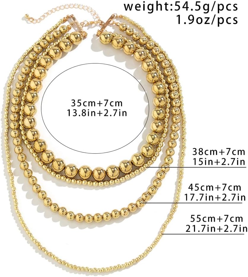 Chunky Gold Bead Stackable Necklace for Women,Vintage Layered Big Round Beaded Statement Collar Necklaces,Formal Accessories Party Jewelry Gift