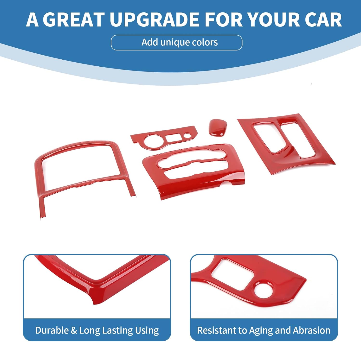 for Charger Red Center Consoles Dash Gear Shift Panel Trim Cover for Dodge Charger 2015 up Red Interior Accessories 5pcs