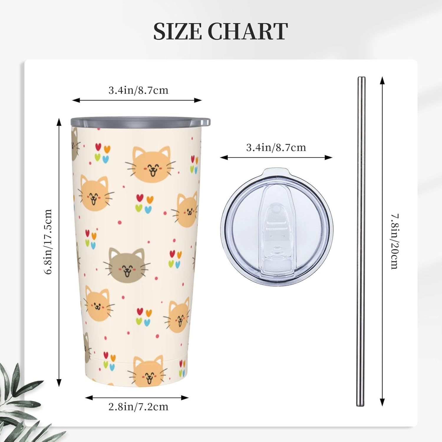 Cartoon Cat Tumbler,Cat 20oz Stainless Steel Insulated Travel Tumblers,Travel Coffee Mug with Lid and Straw Water Bottle Drink Tumbler Cups Gifts for Women Men Lovers - Image 3