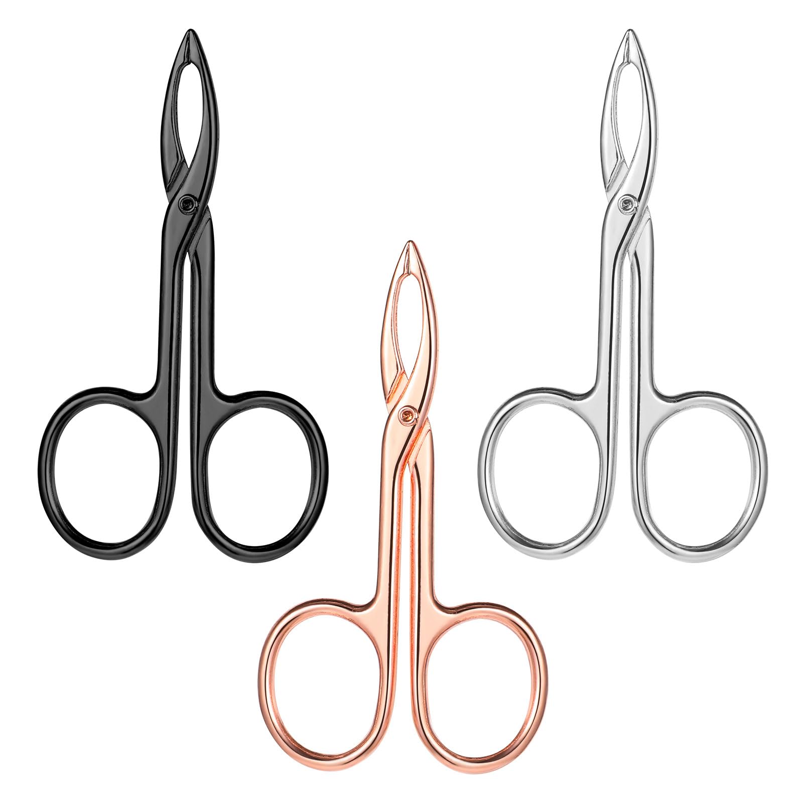 Dimeho Tweezers Scissor Handle, Straight Tip Eyebrows Tweezers Scissors Shaped Hair Plucker Portable Beauty Tool for Facial Hair Remover Eyebrows Care (Black/Silver/Rose Gold,3 Pcs)