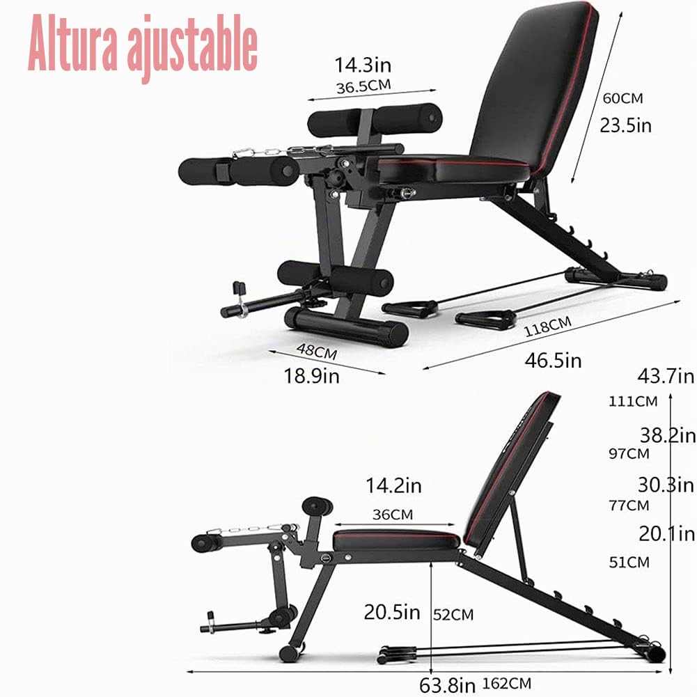 Banco de Pesas Ajustable Plegable Banco De Musculacion Multifuncional, Banco de Ejercicios de Inclinación/declive Multiusos con Respaldo Ajustable/Fijación de Piernas para Gimnasio en Casa