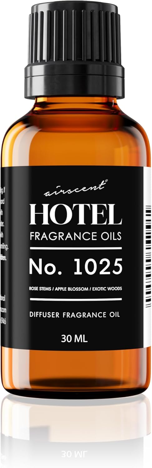 AirScent Hotel Diffuser Oil No. 1025 - Rose Stems Apple Blossom Exotic Woods - Hotel Scent Dupe Fragrance Oil for Ultrasonic and Waterless Diffusers and Crafting - 500 mL, 16.9 fl oz Glass Bottle
