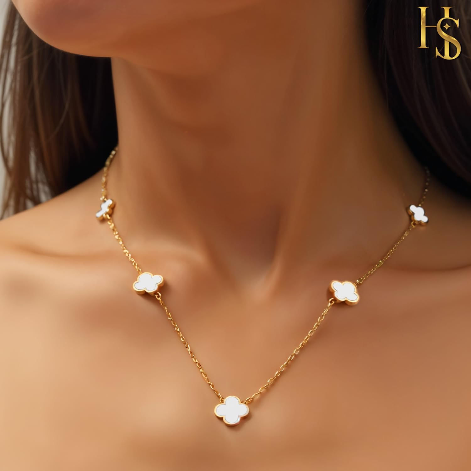HighSpark Dainty Hollow Four Leaf Clover Choker Necklace | 18K Gold Plated Clover Necklace for Women | Lovely Gift - Image 4