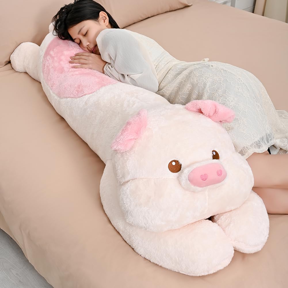 Giant Pig Stuffed Animals, Cute Kawaii Pig Plush Pillows Long Pig Plush Body Pillow Sleeping Hugging Pillow, Huge Pig Plush Hugging Pillow Gifts for Every Age (51.1in)