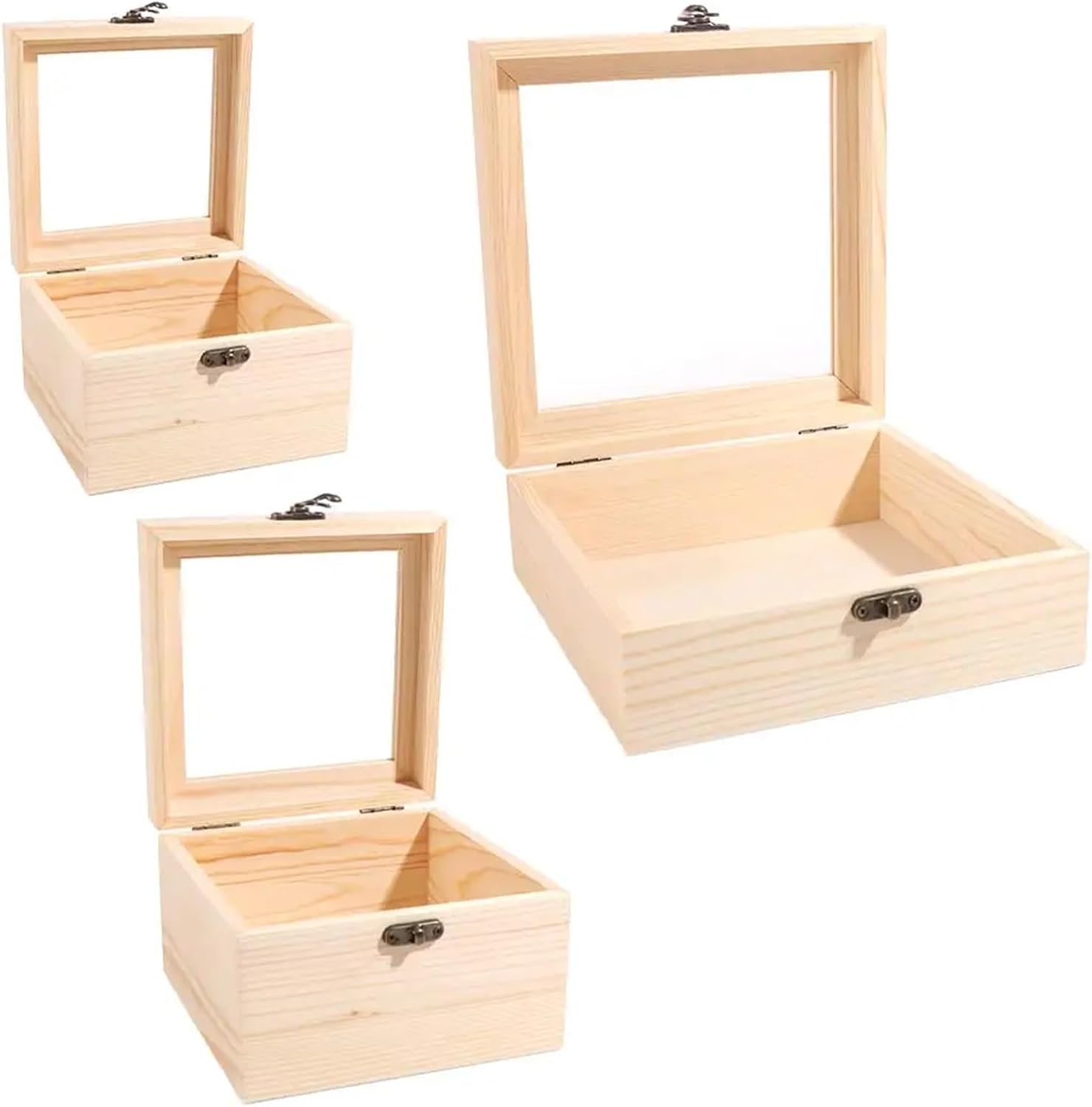 Wooden Storage Box with Hinged Lid 6pcs Rectangular Wooden Storage Box with Glass Lid, Retro Jewelry Organizer Dustproof Display Case image 3