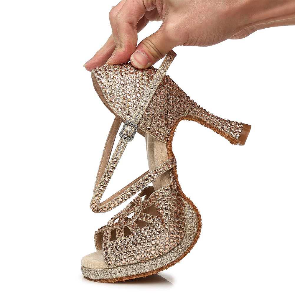 Scarpe da Ballo Donna Latino Americano da Sala con Plateau con Brillantini Sandali da Ballo Salsa e Bachata,Modello YC-L458