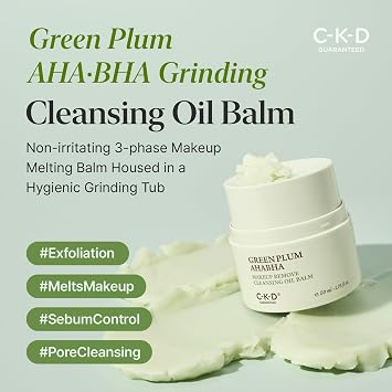 CKD Green Plum AHABHA Cleansing Oil Balm Bundle Original + Refill (1.75 fl oz Each) Korean Sherbet Balm Cleanser for Makeup, Blackheads & Exfoliation with 4-Acid Complex
