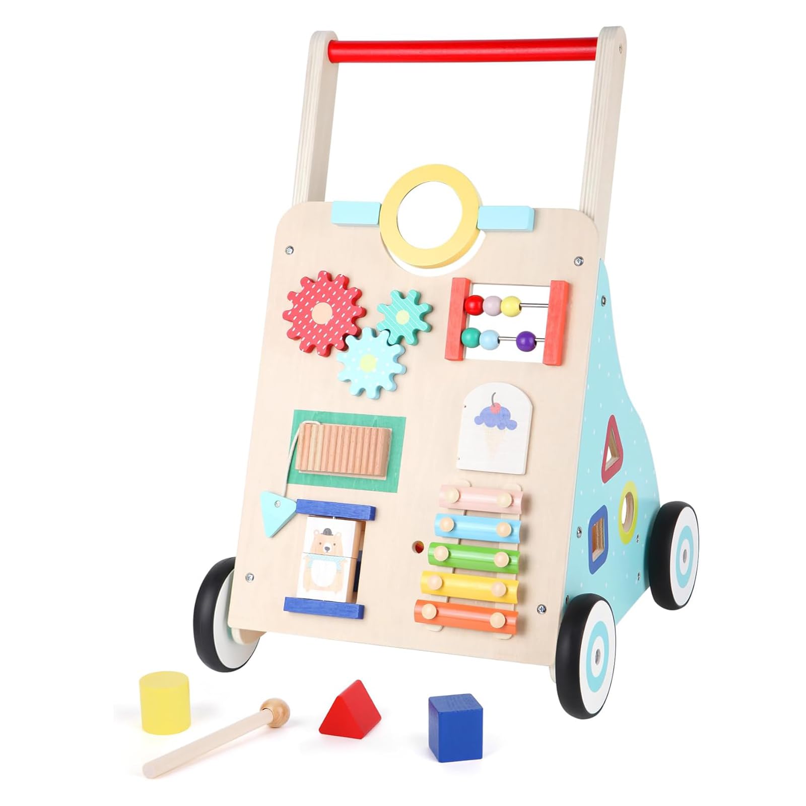 Chariot de Marche en Bois Bébé, Trotteur Bébé pour Enfant Activité, Cadeau de Jouet d'Activité et de Développement pour les Garçons Filles 1-3 ans(Multicolore)