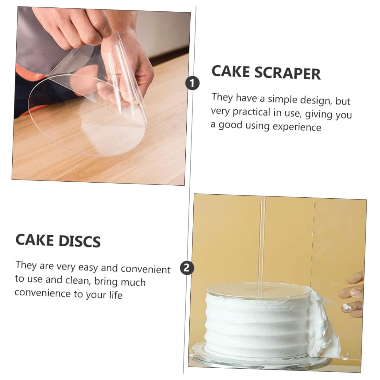 TOYANDONA Kit de Decoración para Pasteles 11 Piezas Discos Redondos Transparentes, Raspadores Rectangulares y Pilares Acrílicos para Repostería y Decoración Profesional