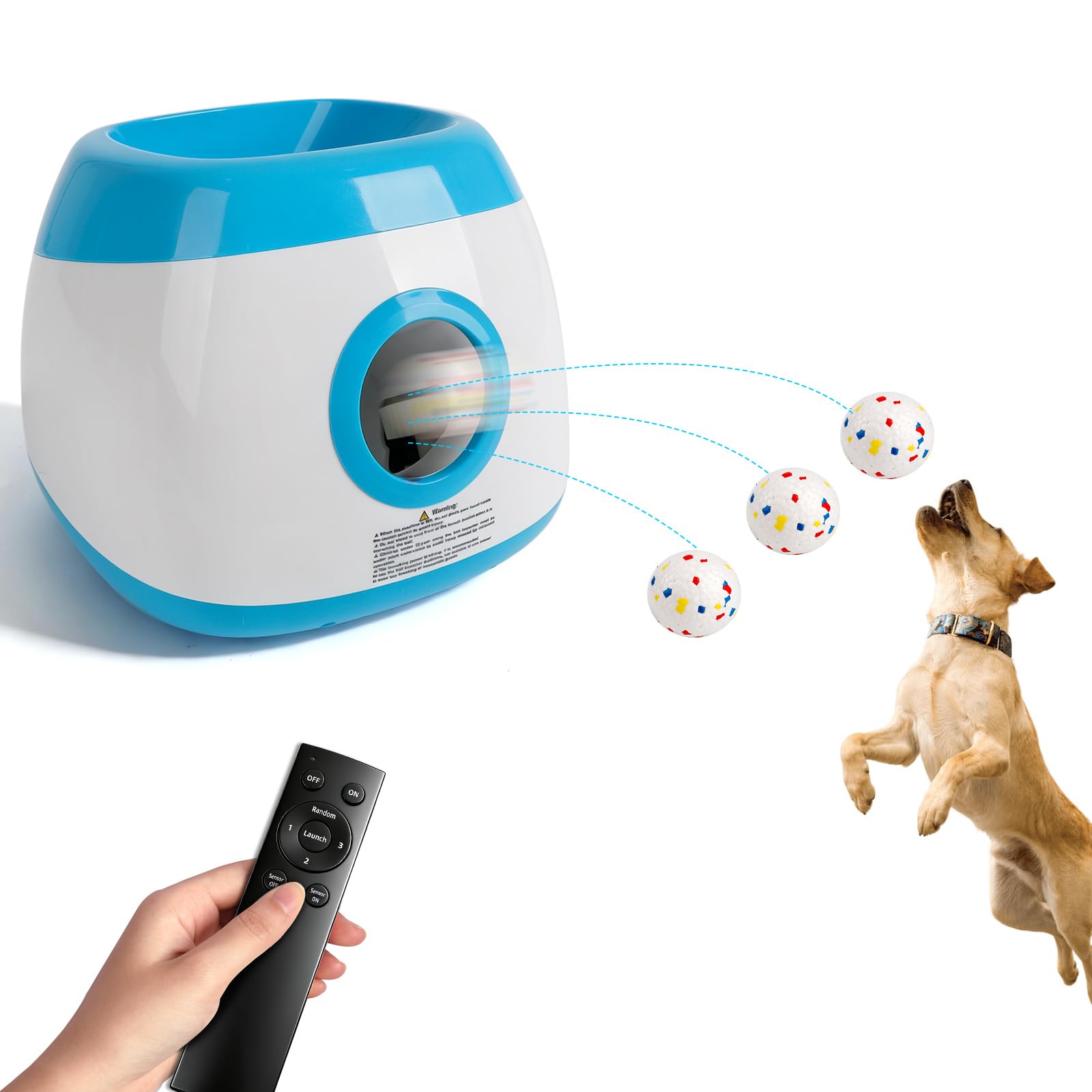 CDIYTOOL Lanceur de balles automatique pour chien, rechargeable sans fil, machine de lancement de balles interactif pour grands chiens, 3 réglages de distance avec télécommande, 3 balles