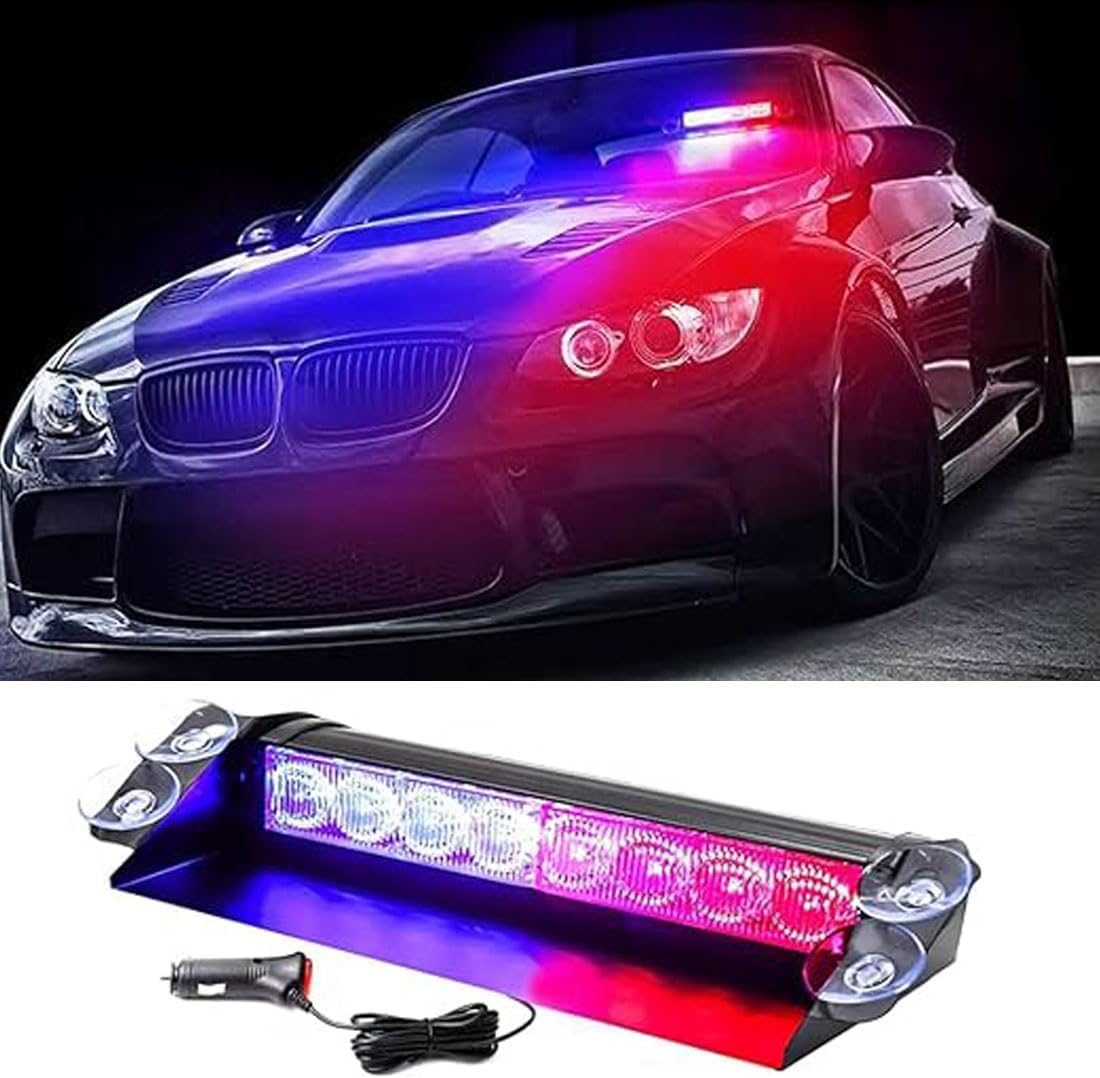 LED Red Blue Windshield Dash Emergency Strobe Lights w/Suction Cups,Hazard Warning Flashing Traffic Light for Cars,Boats,Volunteer Vehicles