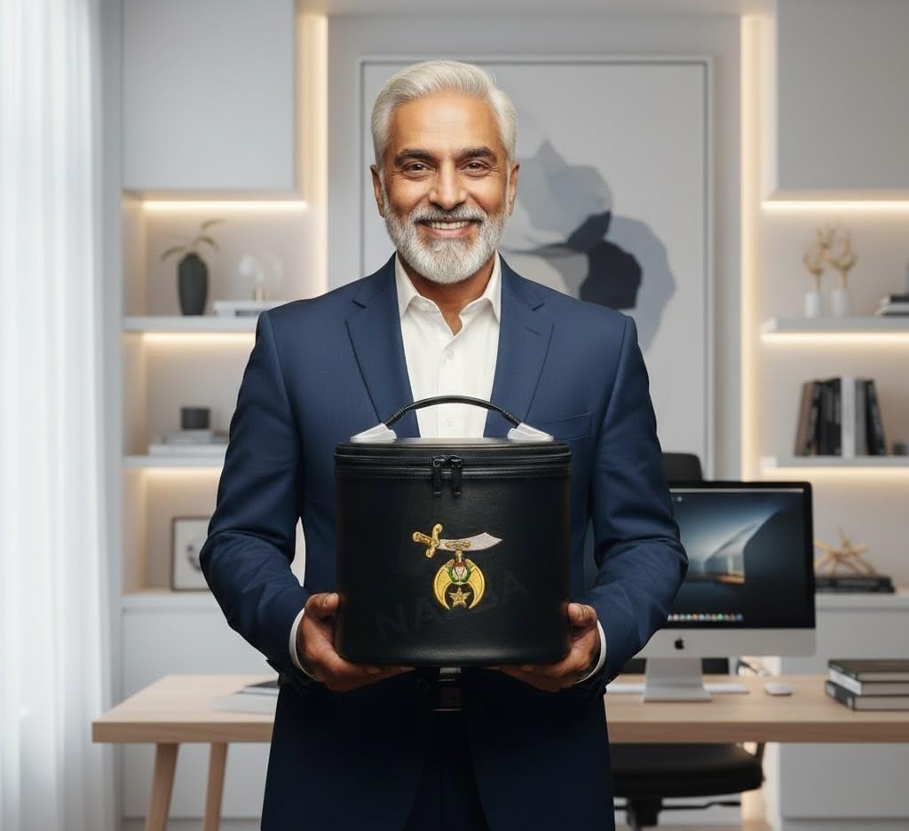 Masonic Machine Embroidered Shriner Fez Hat Case – Deluxe Fez Hat Storage Box - Imitation Leather Gifts - Display Case for Masonic & Eastern Star