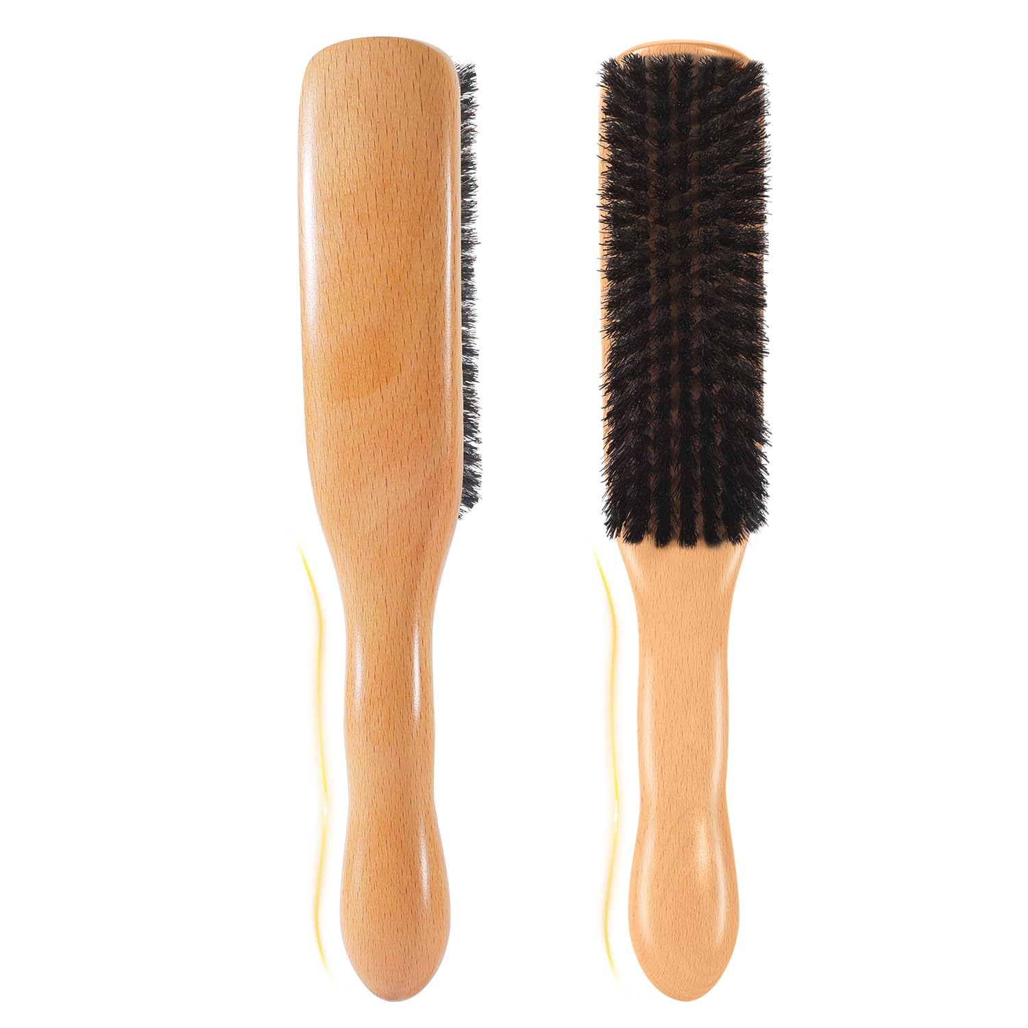 GAINWELL Boar Bristle Hair Brush for Women, Soft Bristle Slick Back Brush for Thin & Fine Hair, Wavy Handle Smoothing Hairbrush to Style, Polish, Deep & Lay Hair Down