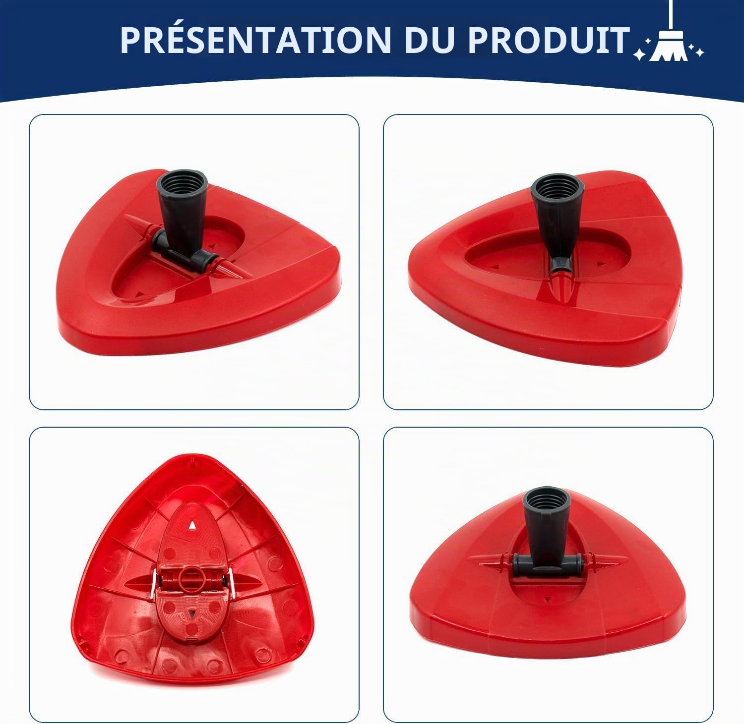 Tête de balai rotative rouge pour balai Vileda All Turbo 2 en 1, disque rotatif triangulaire pour balai à franges Turbo Smart/EasyWring&Cleaning – Base de balai en plastique