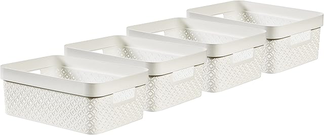 Curver Terrazzo x4 Medium Rectangular Storage Basket 11L - White