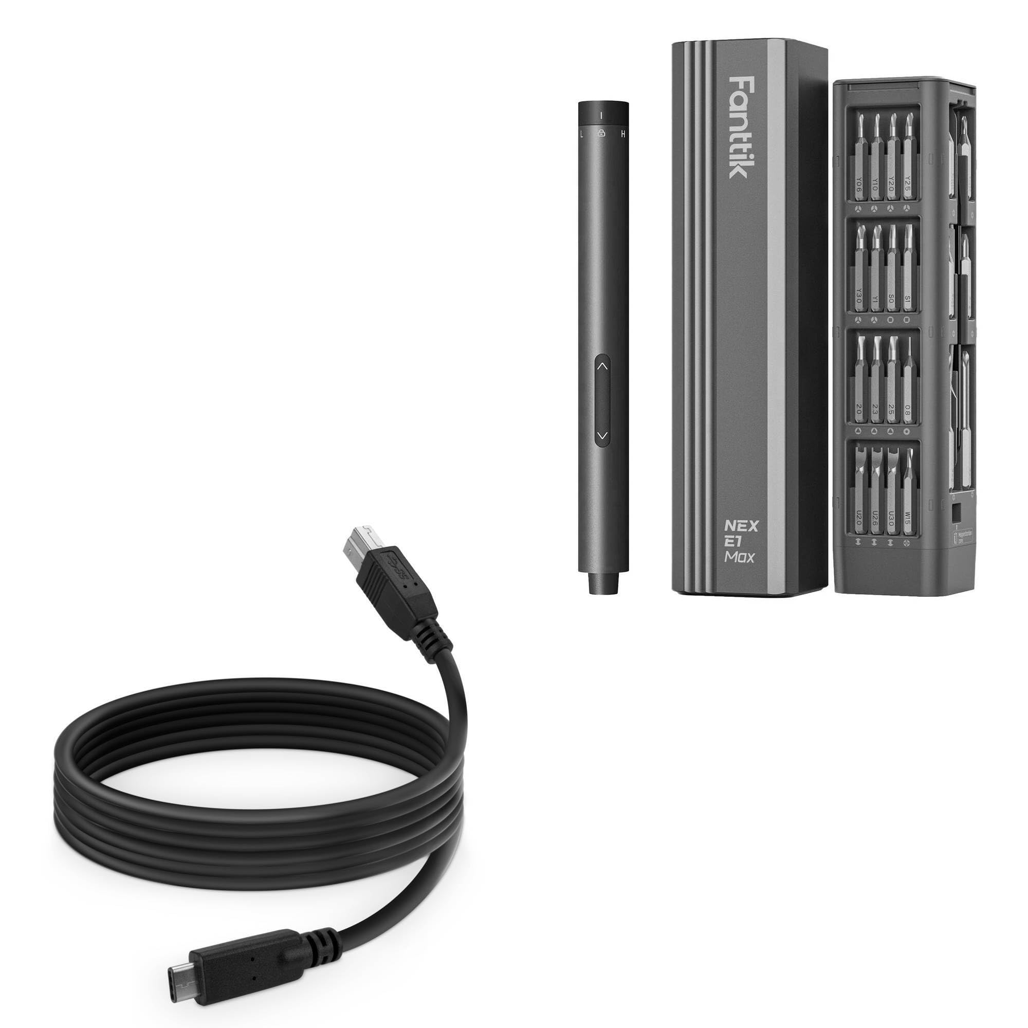 BoxWave Cable Compatible with Fanttik E1 - DirectSync - USB B to USB 3.1 Type C, USB B to C Sync Cable - 6ft - Black