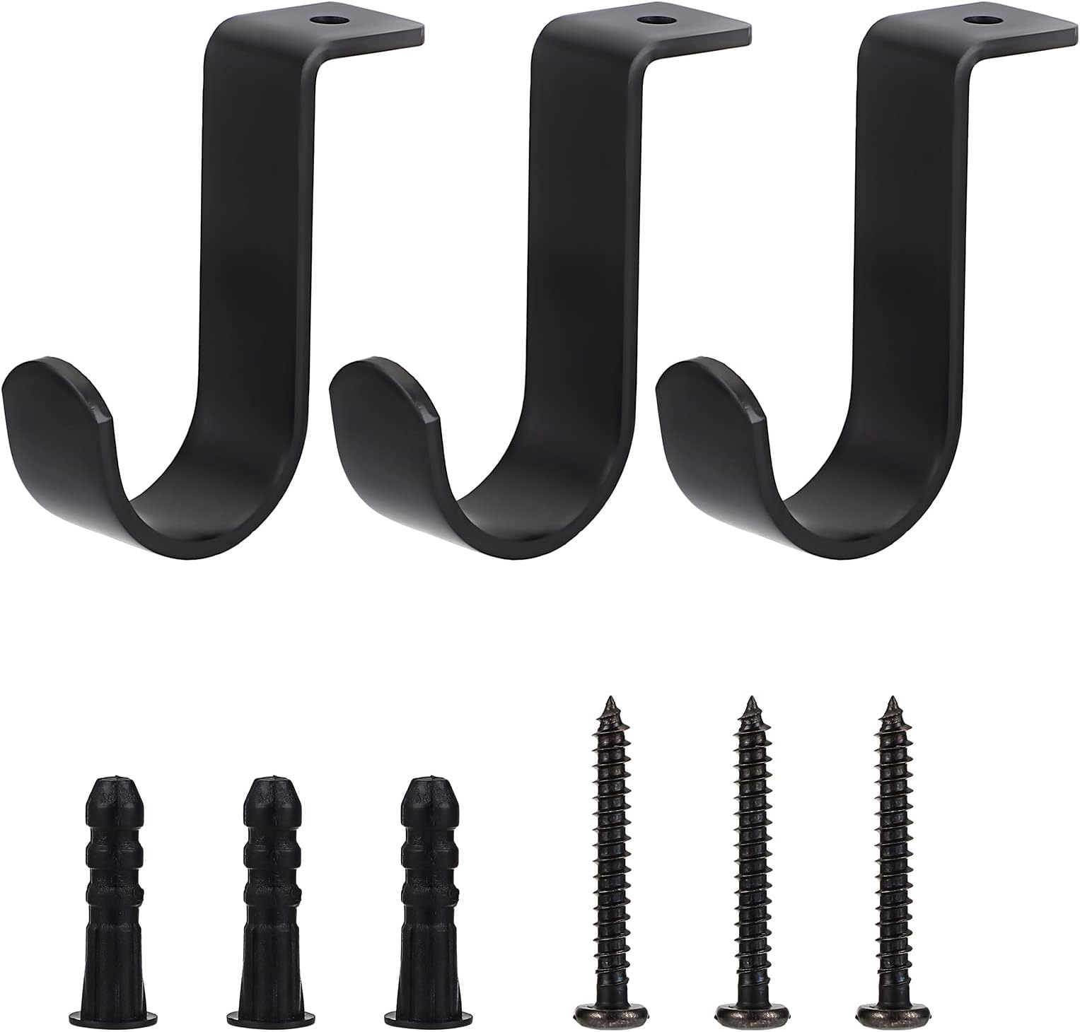 Sumnacon 3Pcs Ceiling Mount Curtain Rod Brackets,Metal Single Ceiling Curtain Rod Holder for 5/8-1 Inch Rod,Sturdy Curtain Rod Hooks for Living Room Bedroom Drapery Rod, Black