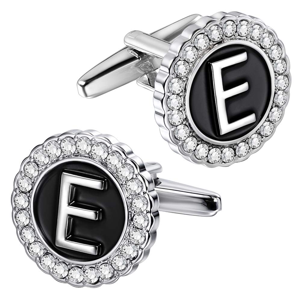 HAWSON A-Z Initial Cufflinks for Men and Women with Clear Crystal, Gold Silver Color Rasied Letter A-Z Cuff Links for French Shirt, Gift for Normal