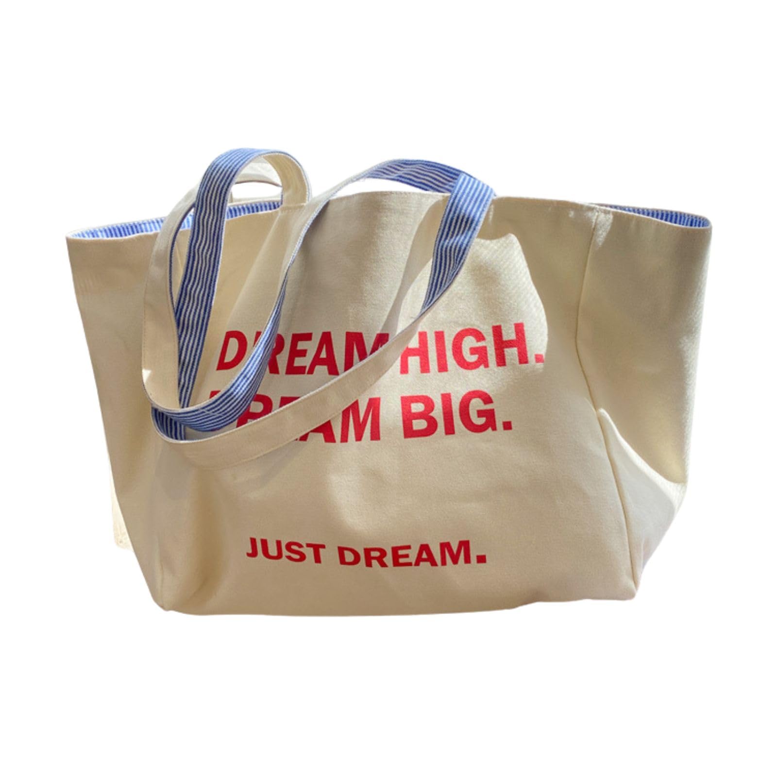 Double-Sided Tote Bag Casual Cotton Striped Large-Capacity Canvas Bag In Three Colors