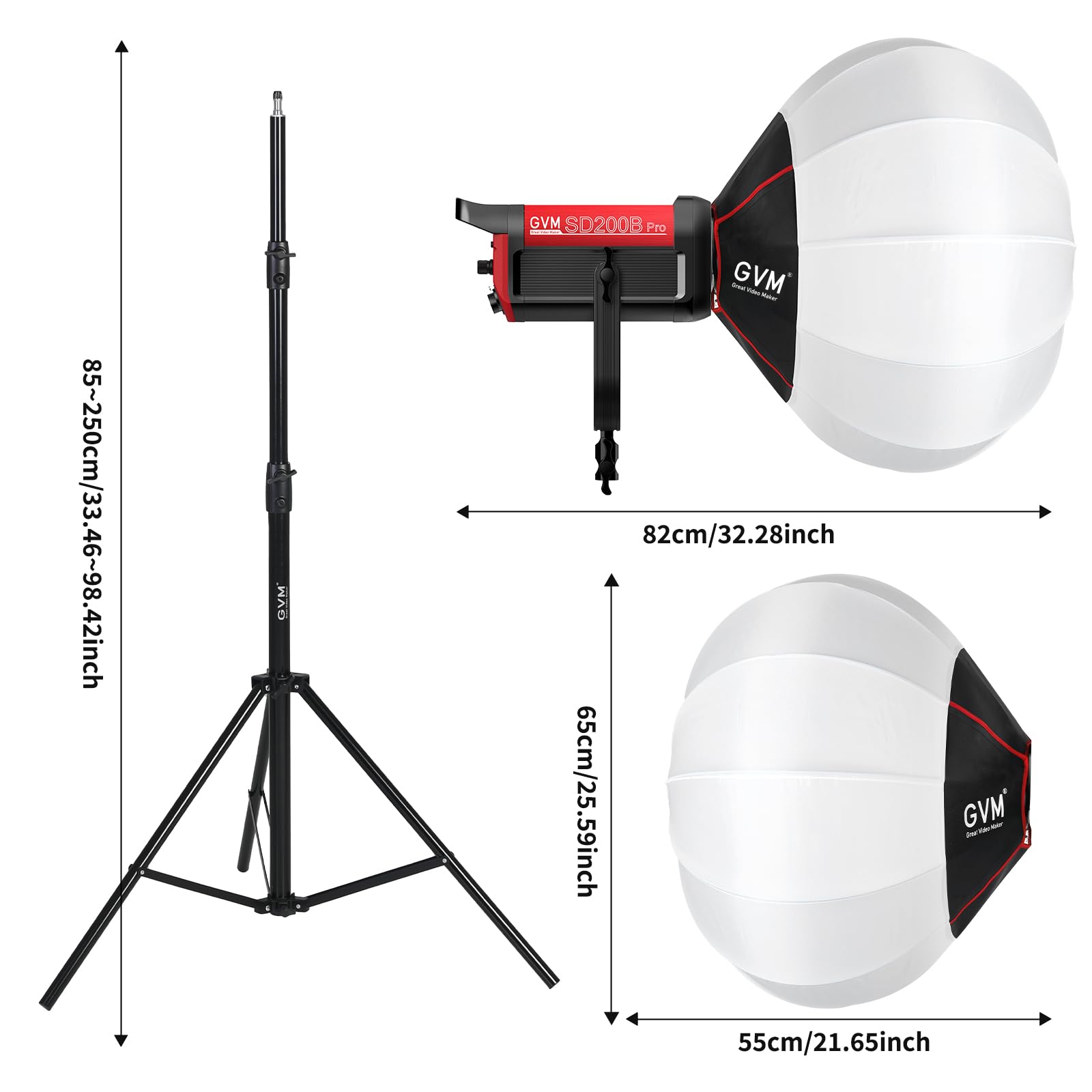 GVM Lampe vidéo LED avec Lanterne Softbox 200 W LED 200 W Lumière Continue Photographie Bowens 2700 K ~ 6800 K Lampe vidéo pour Studio Photo Youtube Film 45400 lux/1 m 12 Effets de lumière Lumière