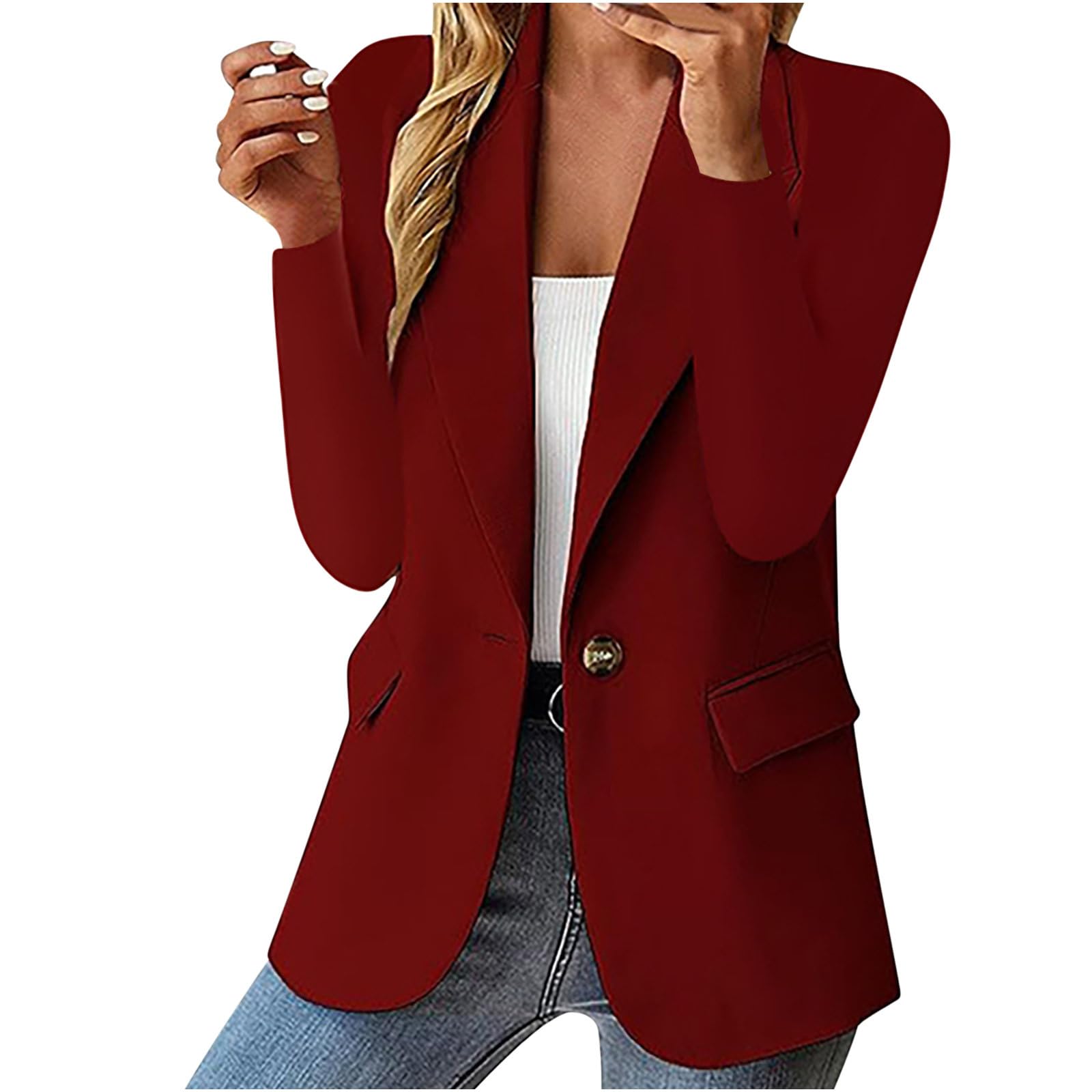 Womens Casual Blazers Long Sleeve Office Jacket Single Button Blazer Dressy Business Casual Work Suit Coat Fall Jackets