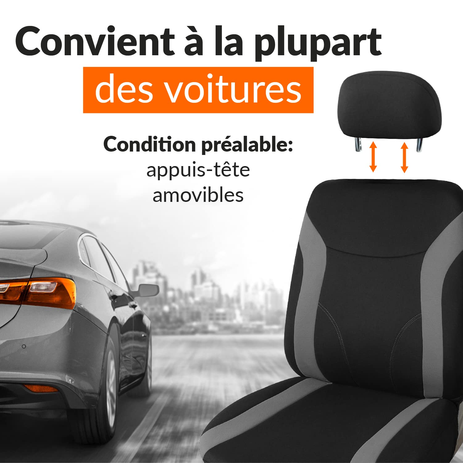 upgrade4cars Housses de Siège de Voiture Avant Universelle Noir Gris | Housse de Sieges Auto Universel pour Conducteur et Passager | Accessoires Interieur Gadget