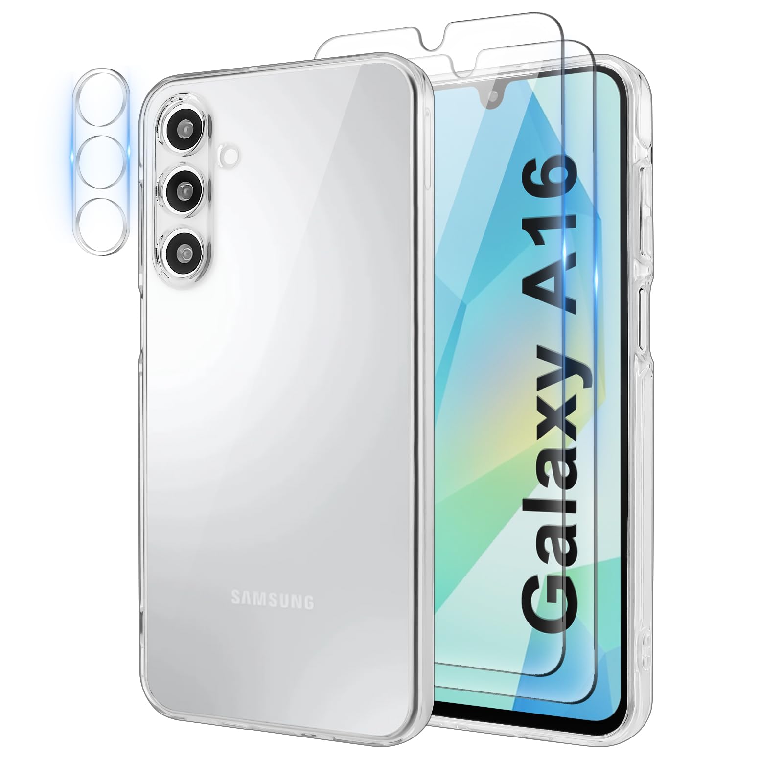 leizhan Case for Samsung Galaxy A16 with 2 Pack Screen Protector + Camera Protector, Anti-Scratch Soft TPU Transparent Case
