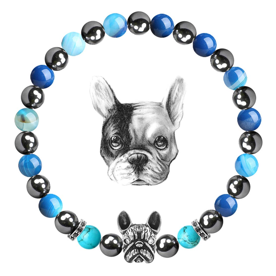 KarseerKarseer Crystal Bracelet, Magnetic Natural Stone Beaded Bracelet Stress Relief Elastic Bracelet with French Bulldog Design for Thanksgiving, Christmas, Valentine's Day, Birthday and Anniversary