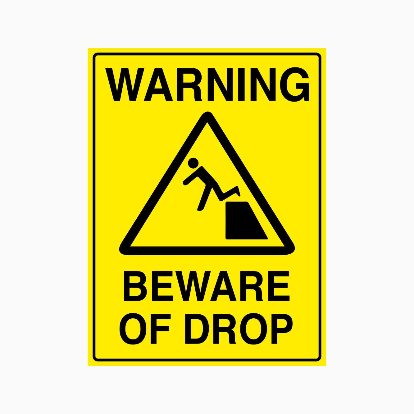 WARNING BEWARE OF DROP Sign, 12x8 Metal Tin Sign, height fall warning for elevated platforms and edges.