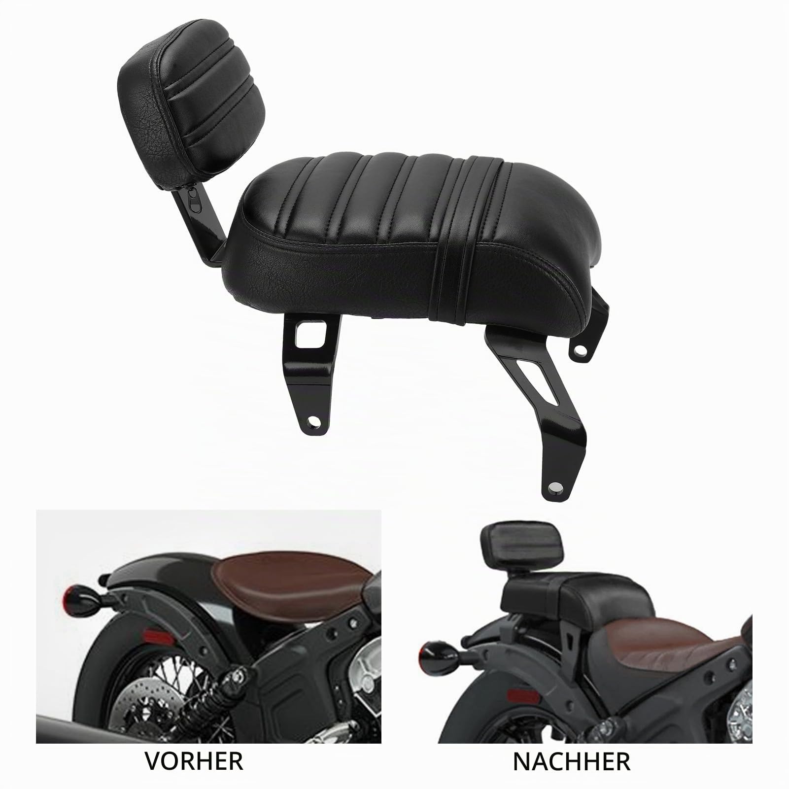 Indian Scout Bobber Zubehör,Powersports Sissy Bars,Beifahrersitz Hinten Mit Rückenlehnen-Kits Ersatz Für Indian Scout Bobber 2018-2021 (Schwarz)
