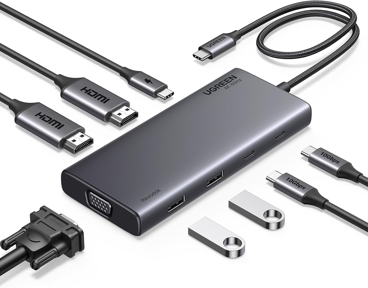 8 in 1 USB C 4K Docking Station Dual Monitor, Triple Display USB C Hub with 2 HDMI, VGA, 2 USB A&C 3.2 Ports, 100W PD, Compatible for MacBook, Dell, HP, Lenovo, Surface etc